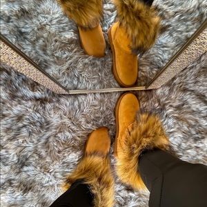 Asymmetrical Tan Faux Fur Boots